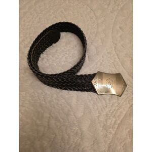Four Winds Dark Brown Braided Leather Belt Handmade Morocco Silver Etched Buckle